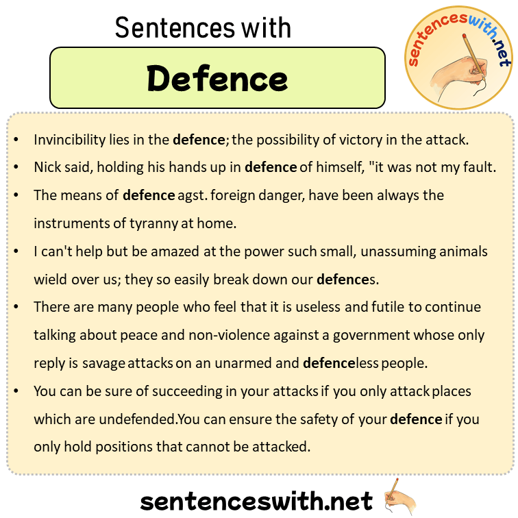 Sentences with Defence, Sentences about Defence in English