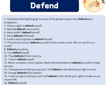 Sentences with Defend, Sentences about Defend in English