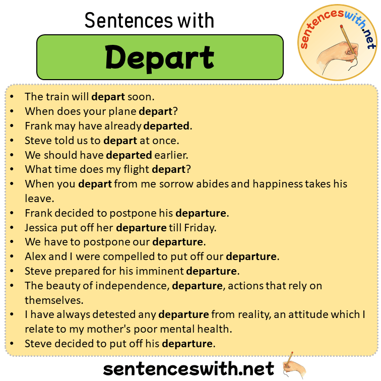 Sentences with Depart, Sentences about Depart in English