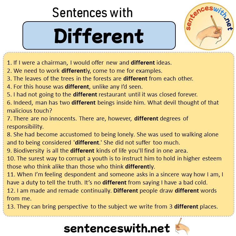 Sentences with Different, Sentences about Different in English
