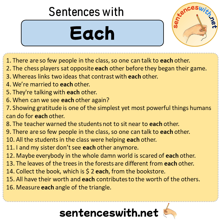 Sentences with Each, Sentences about Each in English