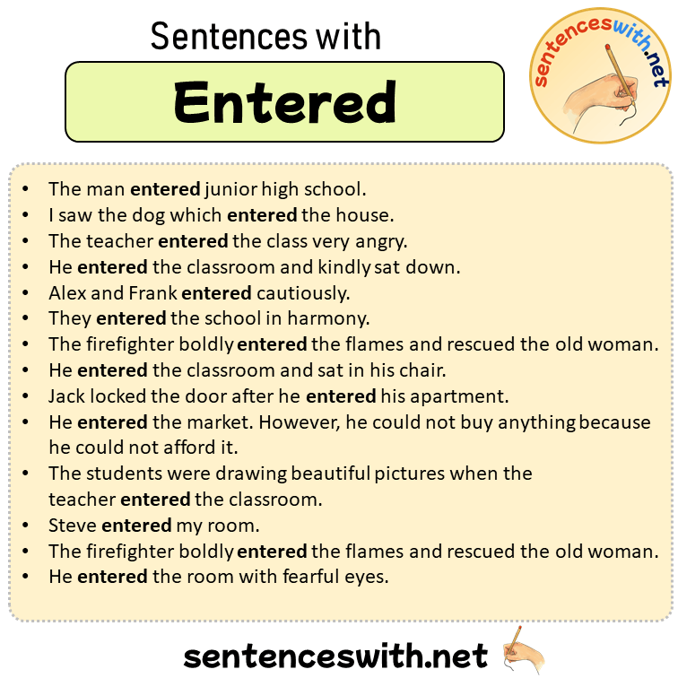 Sentences with Entered, Sentences about Entered in English
