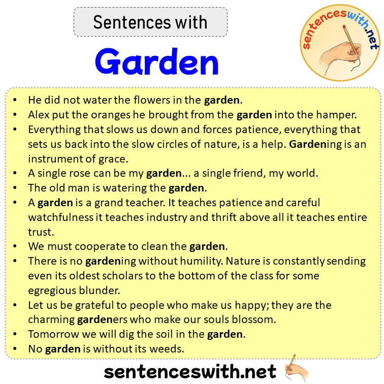 Sentences with Garden, Sentences about Garden in English