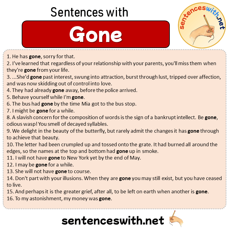 Sentences with Gone, Sentences about Gone in English