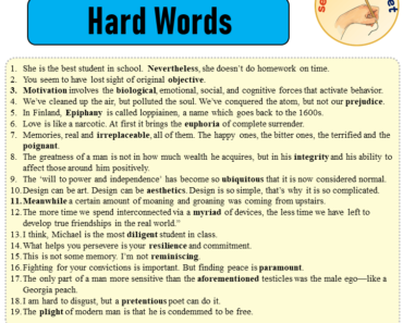 Sentences with Hard Words, Sentences about Hard Words in English