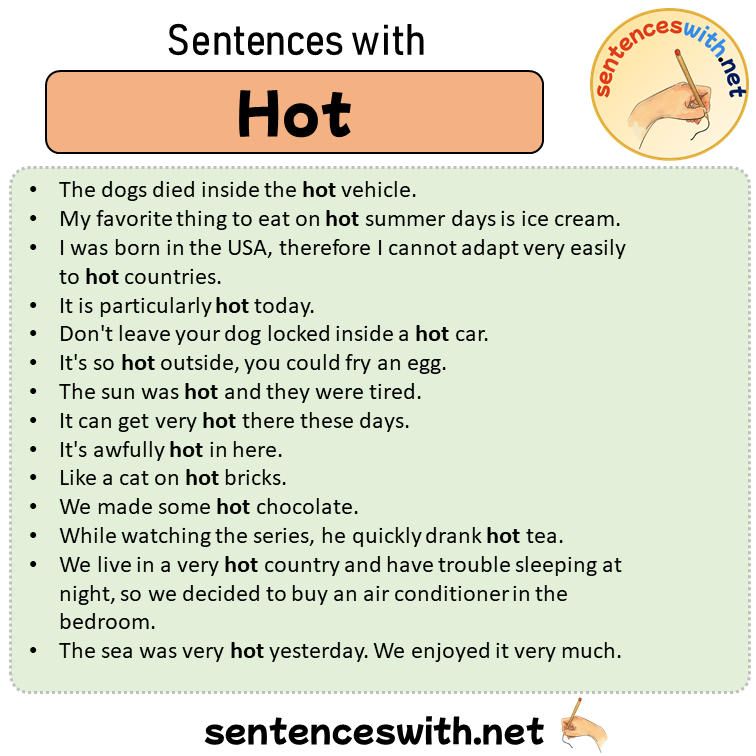 Sentences with Hot, Sentences about Hot in English