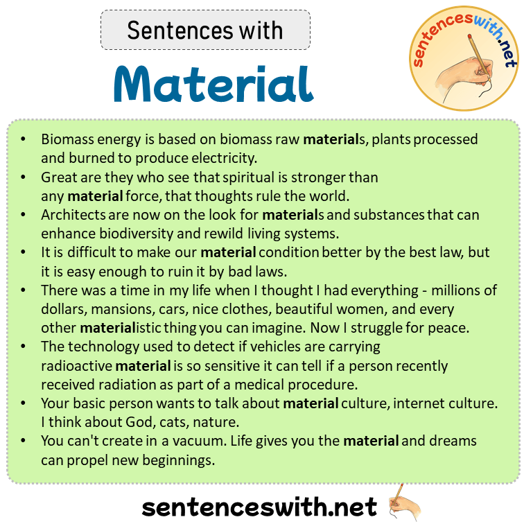 Sentences with Material, Sentences about Material in English