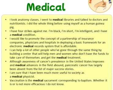 Sentences with Medical, Sentences about Medical in English