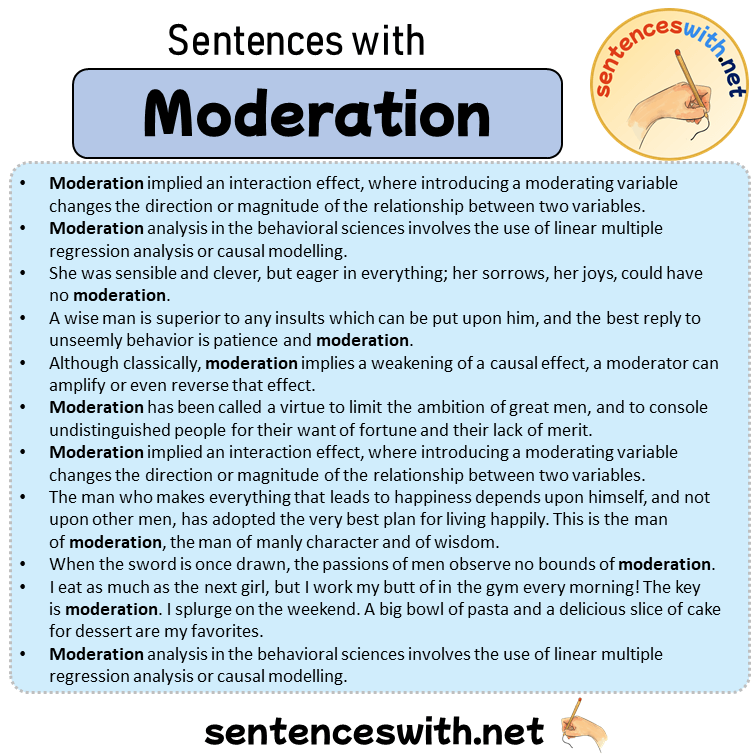 Sentences with Moderation, Sentences about Moderation in English
