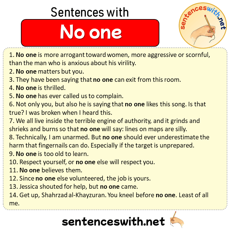 Sentences with No one, Sentences about No one in English
