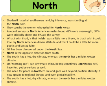 Sentences with North, Sentences about North in English