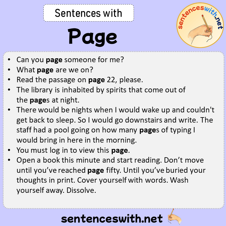 Sentences with Page, Sentences about Page in English