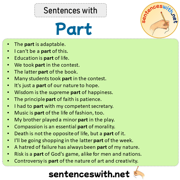 Sentences with Part, Sentences about Part in English