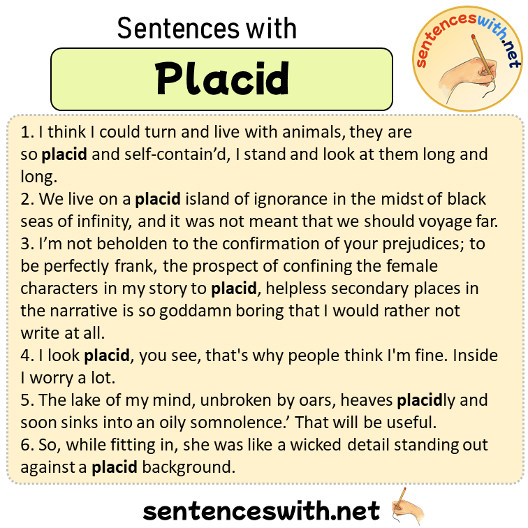 Sentences with Placid, Sentences about Placid in English