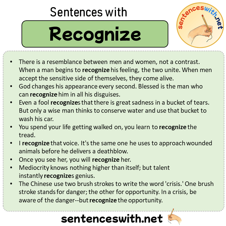 Sentences with Recognize, Sentences about Recognize in English