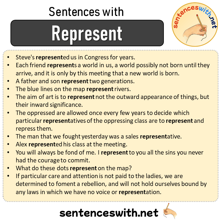 Sentences with Represent, Sentences about Represent in English