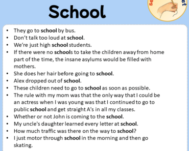 Sentences with School, Sentences about School in English