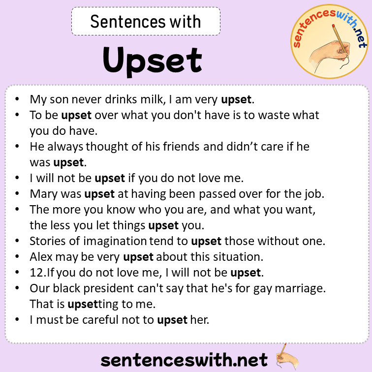 Sentences with Upset, Sentences about Upset in English