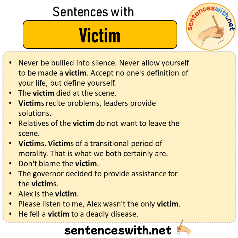Sentences with Victim, Sentences about Victim in English