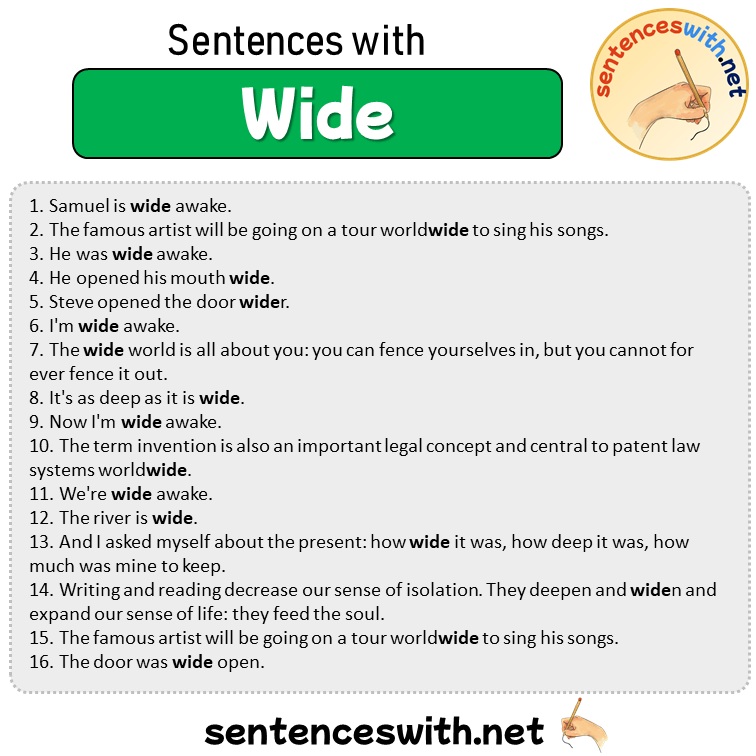Sentences with Wide, Sentences about Wide in English