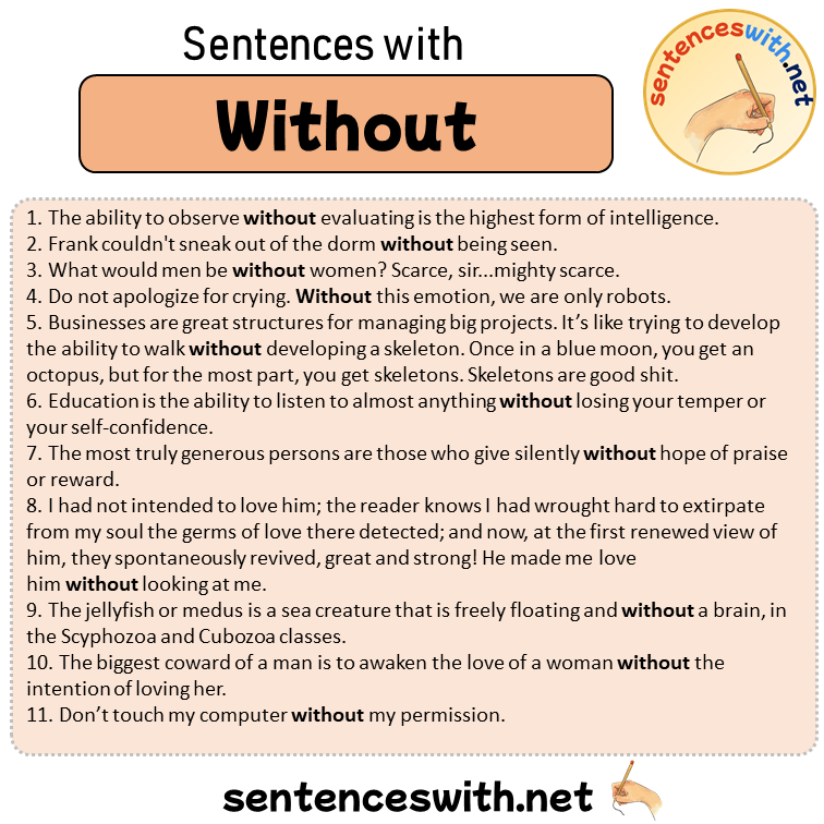 Sentences with Without, Sentences about Without in English