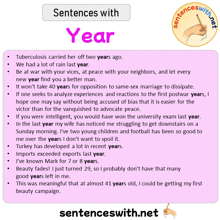 Sentences with Year, Sentences about Year in English