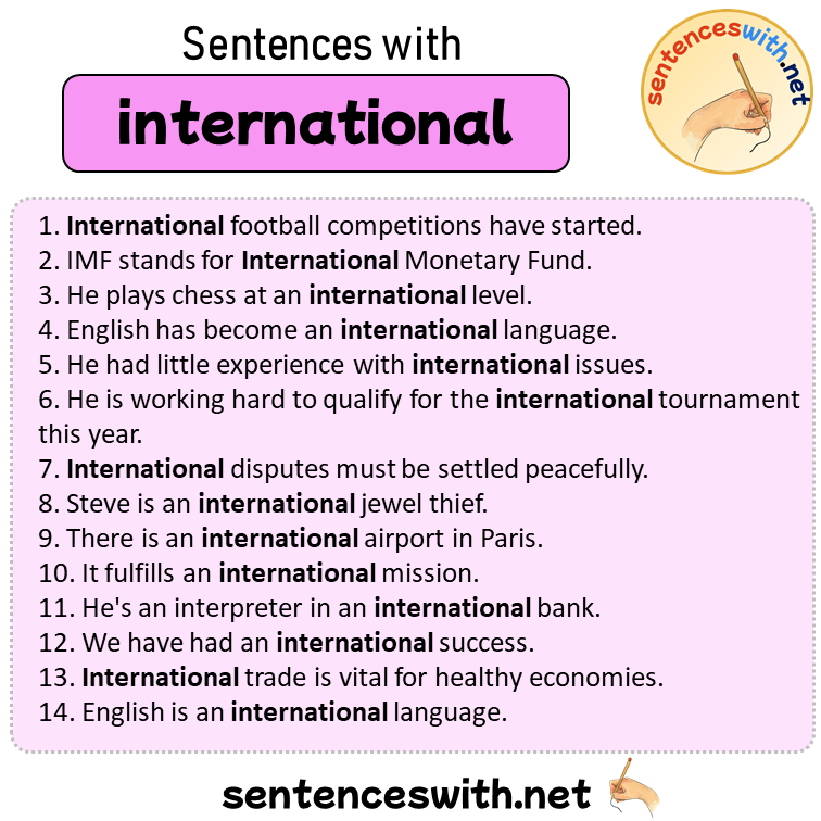 Sentences with International, Sentences about International in English