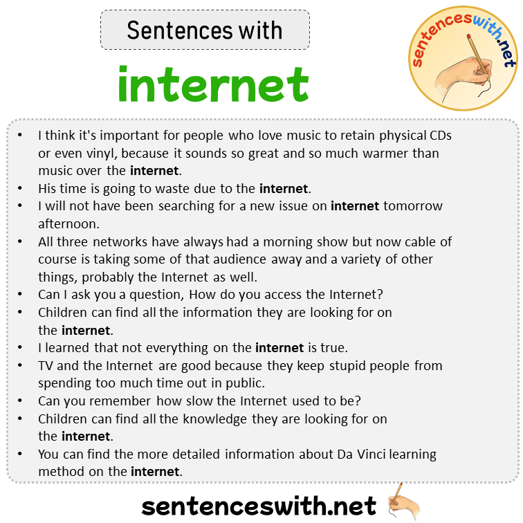 Sentences with internet, Sentences about internet in English