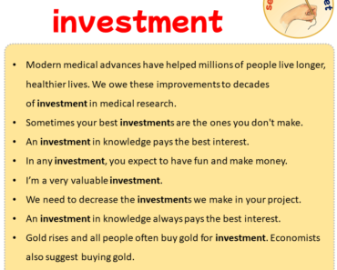 Sentences with investment, Sentences about investment in English