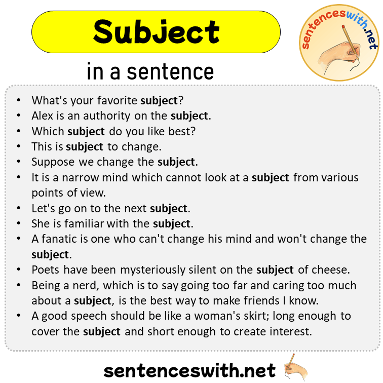 Subject in a Sentence, Sentences of Subject in English