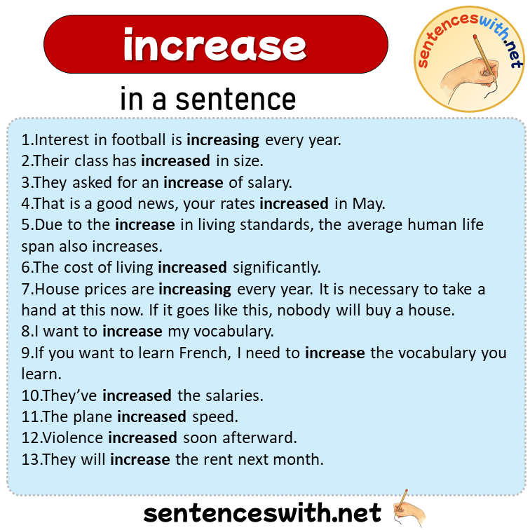 increase in a Sentence, Sentences of increase in English