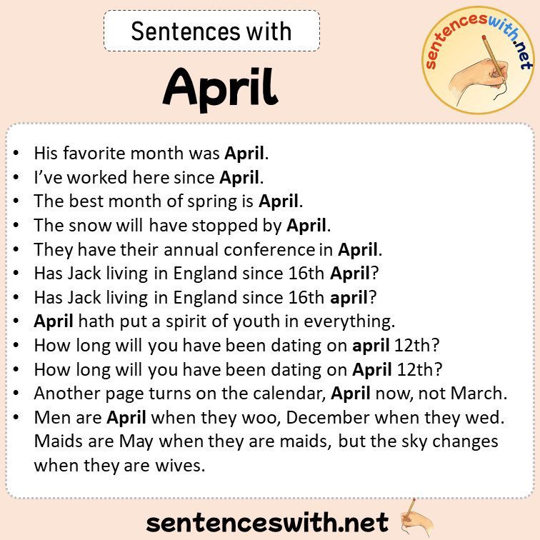 Sentences with April, Sentences about April