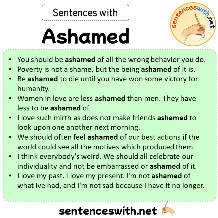 Sentences with Ashamed, Sentences about Ashamed