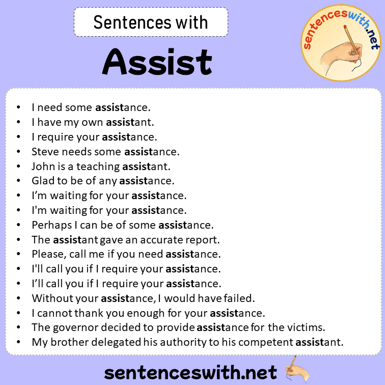 Sentences with Assist, Sentences about Assist in English