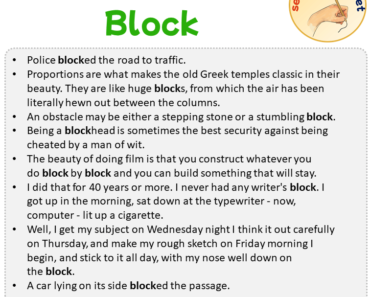 Sentences with Block, Sentences about Block in English