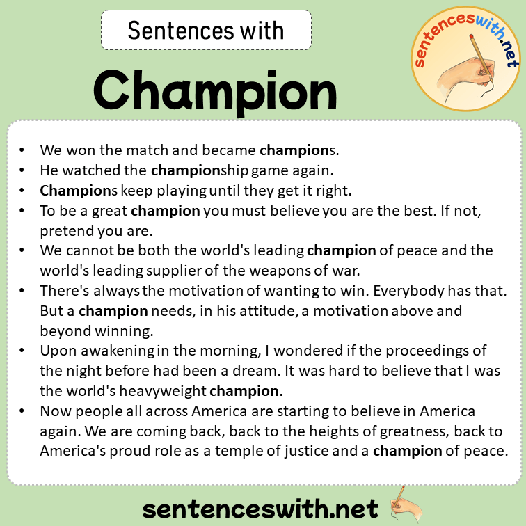 Sentences with Champion, Sentences about Champion