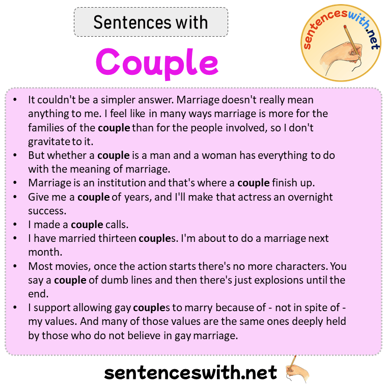 Sentences with Couple, Sentences about Couple in English