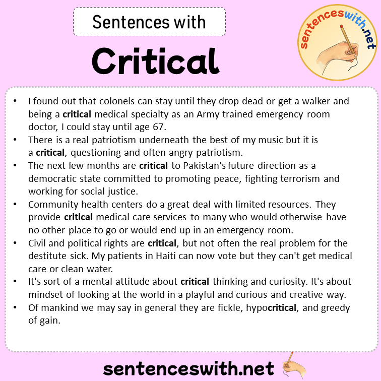 Sentences with Critical, Sentences about Critical in English