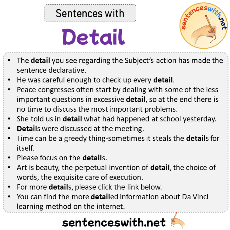Sentences with Detail, Sentences about Detail in English