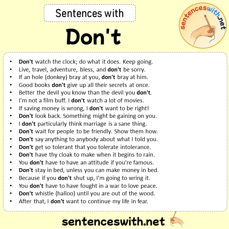 Sentences with Don’t, Sentences about Don’t