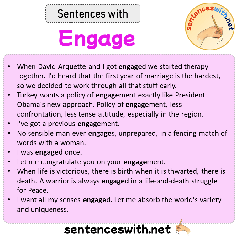 Sentences with Engage, Sentences about Engage in English