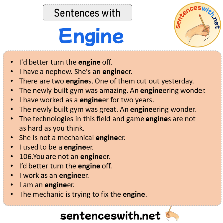 Sentences with Engine, Sentences about Engine in English