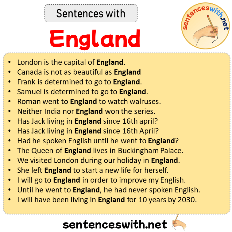 Sentences with England, Sentences about England