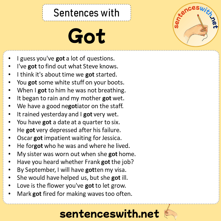 Sentences with Got, Sentences about Got