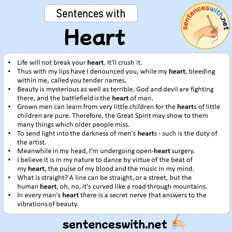 Sentences with Heart, Sentences about Heart in English