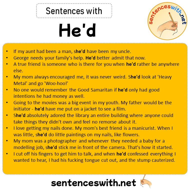 Sentences with He’d, Sentences about He’d