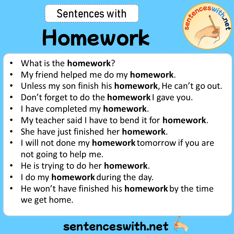 make sentences with word homework