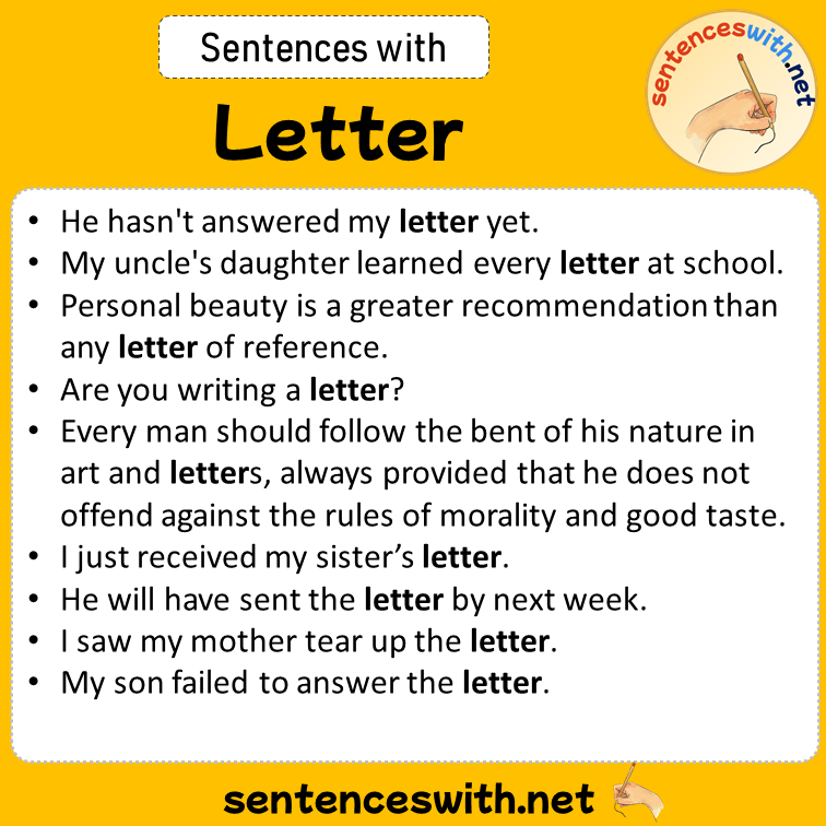 Sentences with Letter, Sentences about Letter in English
