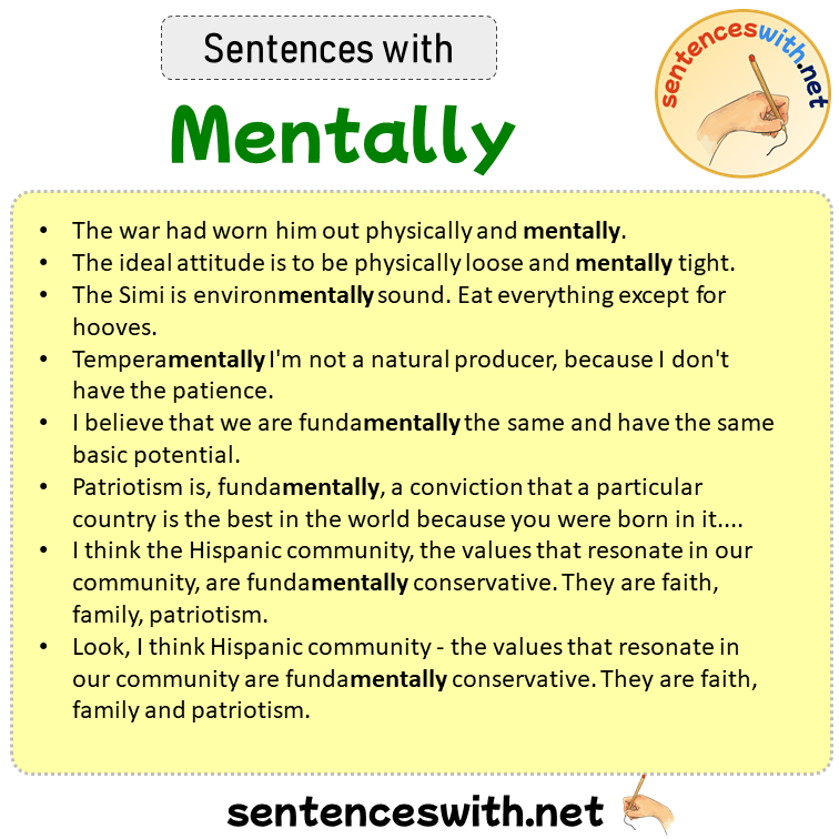 Sentences with Mentally, Sentences about Mentally