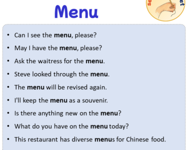 Sentences with Menu, Sentences about Menu in English